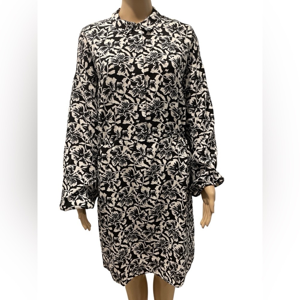 Vero  Moda Black Floral Long Sleeve Shirtdress Dress size L